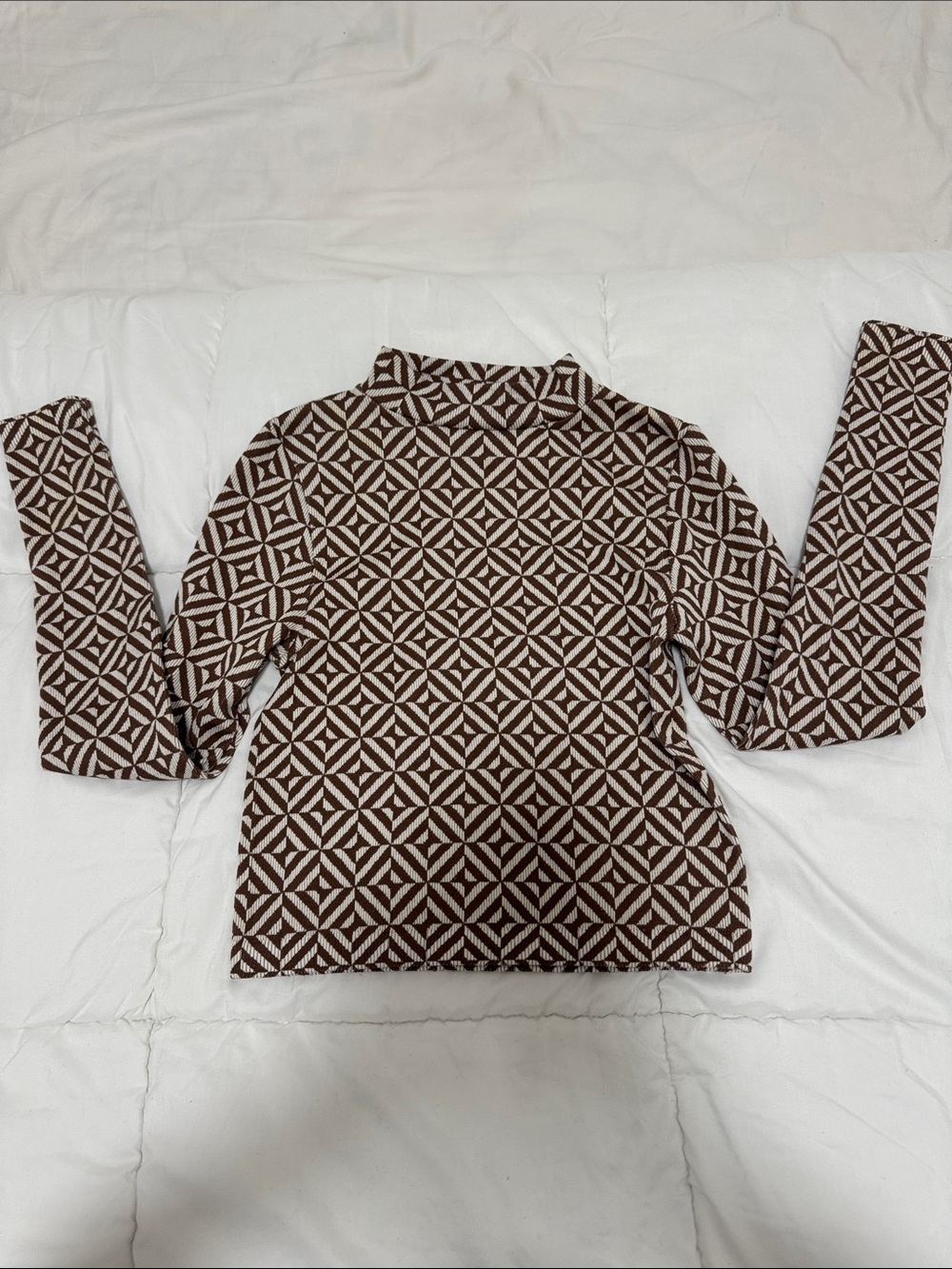 Stradivarius Geometric Pattern Brown & Cream Women’s Long Sleeve Top